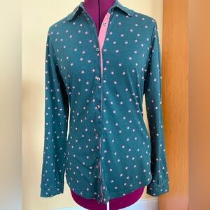 Boden UK Women's Long Sleeve Button Up Dark Grey Pink Stars Shirt US4, New w/tag
